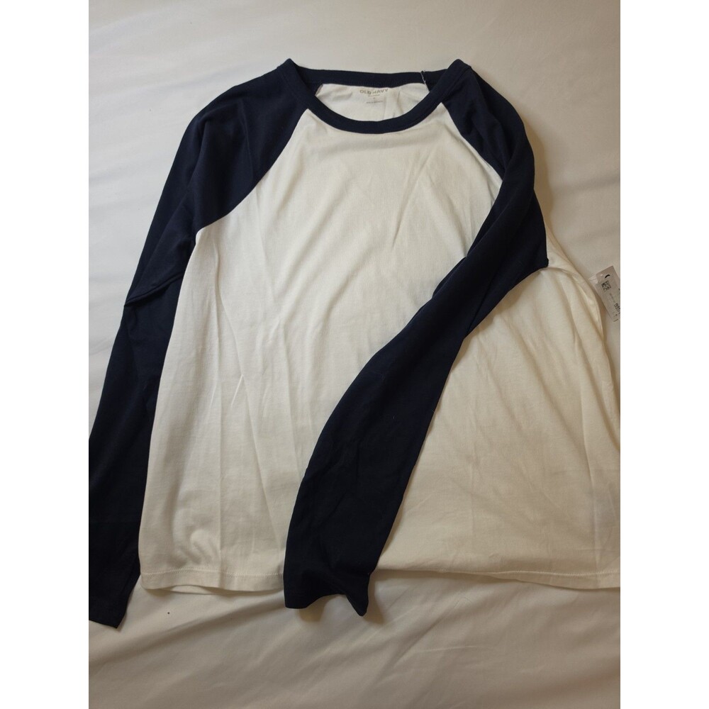 Old Navy Everywear Women's M Raglan Shirt Ivory Navy Long Sleeve Baseball Tee